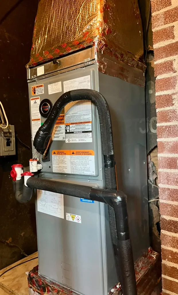 Ruud indoor air handler and insulated connections