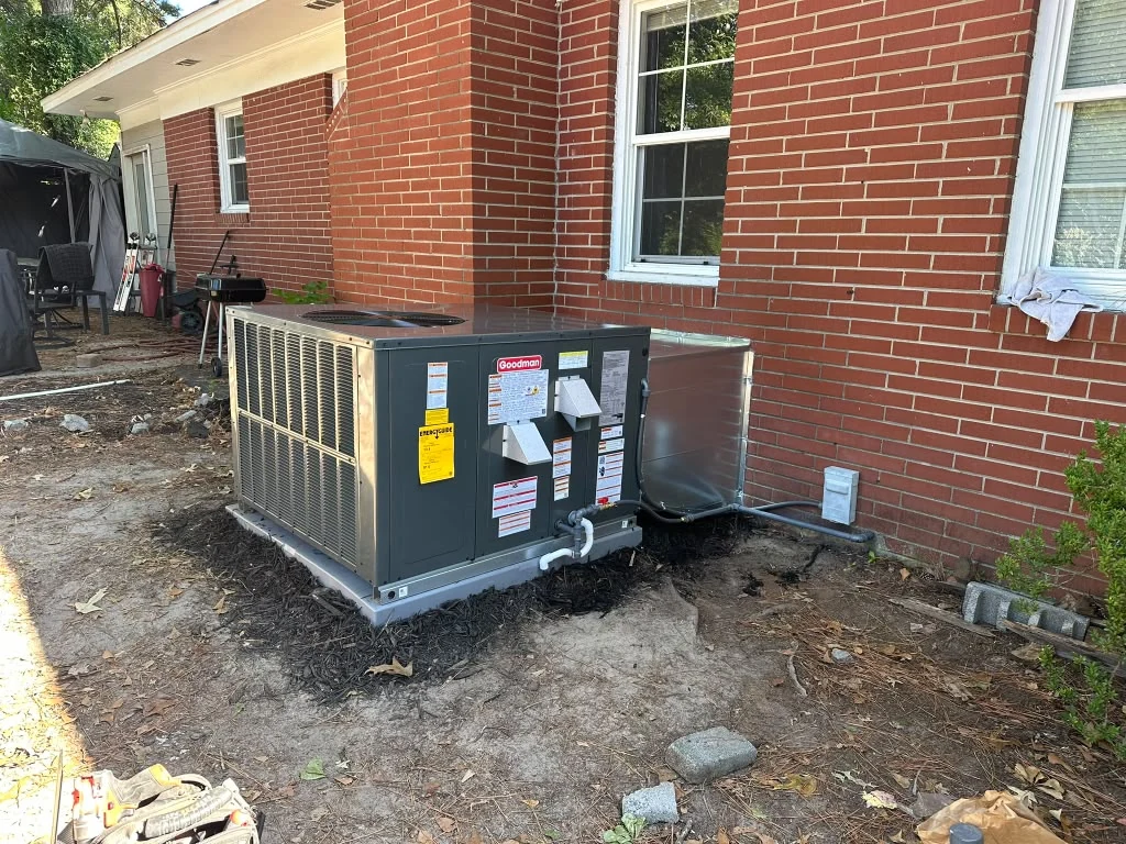 Packaged outdoor HVAC system with a duct connection